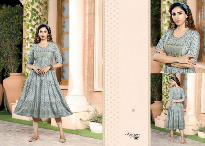 Golden Kareena 1 Heavy Fancy Ethnic Wear Rayon Designer Kurti Collection